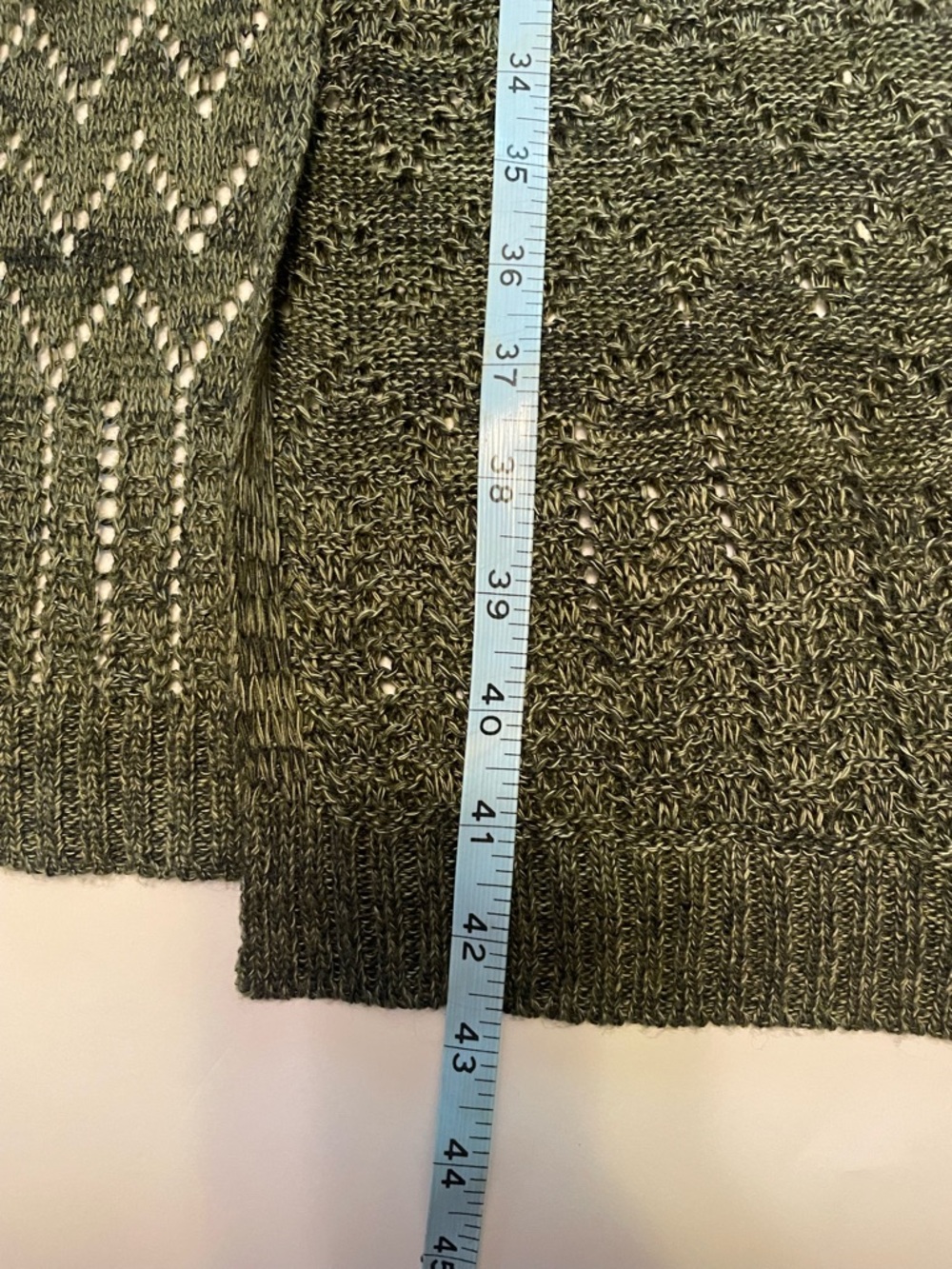 Love Always Long Open-Knit Cardigan Sweater - Olive Green. Size M - Picture 4 of 5